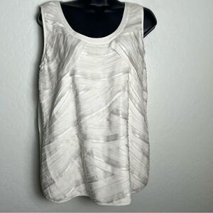 LAFAYETTE 148 Ivory White Silk Raw Hem Net Mixed Media Accents Tank Blouse 10 L